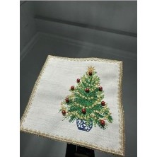 Boncuklu Yılbaşı Ağacı Kahve Fincanı Altlığı - 1 Adet Yeni Yıl Kokteyl Peçetesi