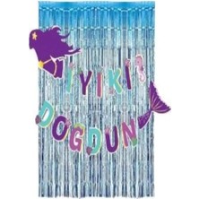 Mavi Arkafonlu Denizkızı Konseptli Iyi Ki Doğdun Yazılı Set Deniz Kızı Temalı Mor Mavi Uyumlu BMCNM1039