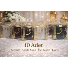 SHR Tasarım 10 Adet Isme Özel Hediyelik Seccade Kadife Yasin Inci Tesbih Esans Set Hac Umre Mevlüt Çeyiz Seti