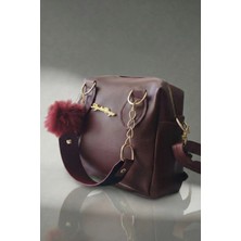 Vivazzaluxe Mini Model Puf Charm Detaylı Deri Bordo Kadın El, Omuz, Çapraz Çanta