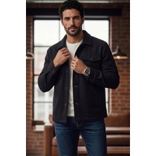 Zueofficial Siyah Kaşe Dokulu Erkek Ceket