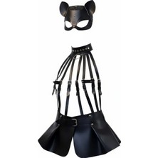 Alfa Aksesuar 03 Giyim Siyah Etek Deri Harness Detaylı Etek Zımbalı Mini Etek - BRF1313 Beruflic