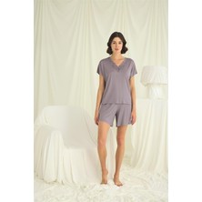 Alfa Aksesuar 03 Giyim Kısa Kollu Dantelli V Yaka Şort Takımı Beruflic