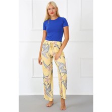 Alfa Aksesuar 03 Moda Bayan Penye Bol Paça Pantolon Sarı Beruflic