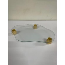 Ahşap Ayaklı Cam Sunum Tepsi 25X32 Şık Tasarım