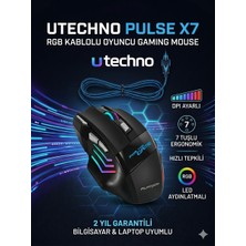 Utechno Pulse X7 Rgb Kablolu Oyuncu Gaming Mouse 7 Tuşlu Dpı Ayarlı LED Aydınlatmalı Ergonomik Bilgisayar Laptop Uyumlu Hızlı Tepkili