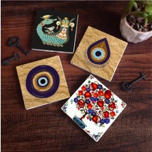 Nazar, Şahmeran, Nar Ağacı Taş Bardak Altlığı Seti - 4 Parça - Dekoratif, Rustik Mutfak Aksesuarı, 10X10 Cm, Kaydırmaz Tabanlı, Şık ve Dayanıklı SC525