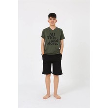 Alfa Aksesuar 03 Moda Erkek Genç Garson Boy Kısa Kol Haki Penye Şortlu Pijama Takımı Beruflic