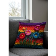 Nakış Desen Dijital Baskılı Premium Italyan Kadife Çiçek Desenli Dijital Baskılı Kırlent Kılıfı, 2'li Set, Mor-Pembe Ilkbahar Temalı, Fermuarlı