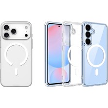 Magsafe Ile Uyumlu Şeffaf, Kamera Çıkıntılı Korumalı Darbe Emici Kapak Kablosuz Wireless Şarj Destekli Silikon Telefon Kılıfı (Samsung S25 Fe)