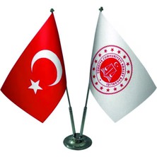 Özel Flama Bayrak Adalet Bakanlığı Masa Bayrağı ve Türk Bayrağı Saten Kumaş Çiftli Set