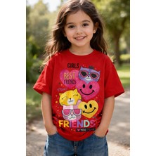 %100 Pamuklu Happy Besties Tasarımlı Çocuk T-Shirt
