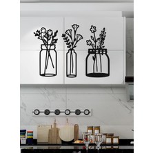 Venüs Shopping Çiçekli Kavanozlar – Ahşap Mutfak Duvar Dekoru (3’lü Set)