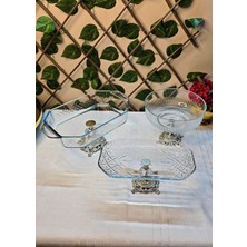 SEÇKİNEV Seçkinev Super Trio 3 Parça Masa Ikramlık Sunum Tabağı Set (Gold-Gümüş-Esktime)