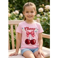 %100 Pamuklu  Cherry Baskılı  Çocuk T-Shirt