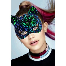 Venüs Shopping Siyah Kadife Kumaş Üzerine Mavi Yeşil Payetli Pullu Parti Maskesi 16X14 cm