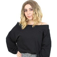 Feifei Fiber Sen Kısa Dalgalı Perçemsiz Peruk / Kumral / Sarı Ombreli