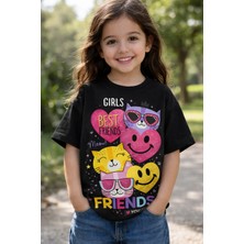%100 Pamuklu Happy Besties Tasarımlı Çocuk T-Shirt