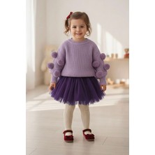 Miniğimin Cicileri Pon Pon Detaylı Triko Kız Çocuk Kazak - Lila