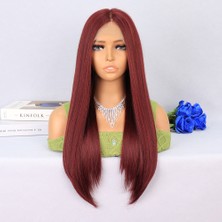 Feifei Koyu Kızıl Orta Boy Düz Tül Peruk
