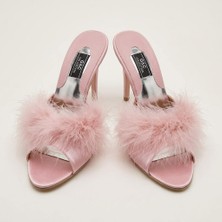 GC Terlikler Gc Tüy Aksesuarlı Platform Kadın Terlik Pudra GC225