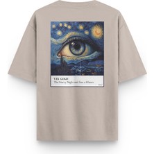 Overoz Van Gogh Yıldızlı Gece Sırt Baskılı Yarı Oversize Unisex Tshirt 1243