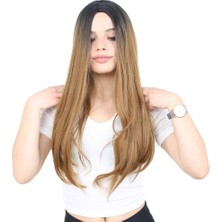 Feifei Fiber Sen Uzun Düz Peruk / Siyah / Karamel Ombreli