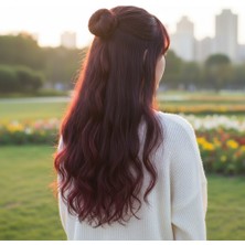 Feifei Fiber Sen Dalgalı Yarım Ay + 2 Yan Çıt Çıt / Koyu Kızıl