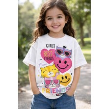 %100 Pamuklu Happy Besties Tasarımlı Çocuk T-Shirt