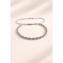 Crystal Atelier Unisex Gri Makrome Örgü Asansörlü Ayarlanabilir Bileklik Spiral İp Burgu Friendship Bileklik