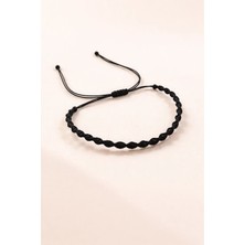 Crystal Atelier Siyah Spiral Makrome Örgü İp Bileklik, Suya Dayanıklı Makrome Bileklik, Asansörlü Ayarlanabilir El Yapımı Unisex Bileklik, Makrome Bileklik, Örgü Bileklik, İp Bileklik, Hediyelik Takı