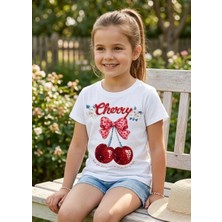 %100 Pamuklu  Cherry Baskılı  Çocuk T-Shirt