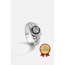 Meks Jewels Mikron Altın Kaplama 925 Ayar Gümüş Oniks Taşlı Erkek Yüzüğü