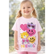 %100 Pamuklu Happy Besties Tasarımlı Çocuk T-Shirt