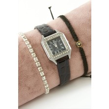 Uluora Taşlı Kayışlı Bayan Kol Saati ve Bileklik Kombini