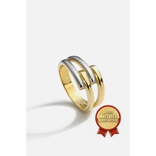 Meks Jewels Mikron Altın Kaplama 925 Ayar Gümüş Kaburga Yüzük
