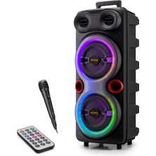 Venüs Shopping Bluetooth Karaoke Hoparlör Fm 2 x 8 Led’li Mikrofonlu Kumandalı 25.5 x 21 x 61 cm - Siyah QS84