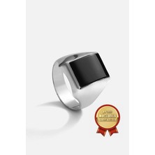 Meks Jewels Mikron Altın Kaplama 925 Ayar Gümüş Oniks Taşlı Erkek Yüzük