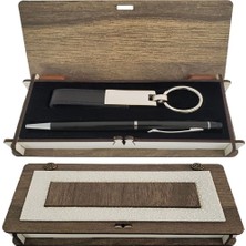 Venüs Shopping Ahşap Kutulu Siyah Anahtarlık ve Kalem Set