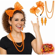 Venüs Shopping 80’ler 90’lar Neon Turuncu Parti Seti – Kolye Küpe Taç