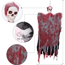 Feifei LED Işıklı Kahkaha Atan Sesli Sensörlü Ürpertici Kuru Kafa Kanlı Korku Hayalet Aklı Dekor