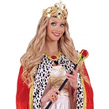 Venüs Shopping Taşlı Altın Renk Prenses Tacı ve Kırmızı Kraliyet Prenses Asası