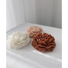 Kahverengi Krem Beyaz 3’lü Şakayık Mum Seti – El Yapımı Dekoratif Çiçek Mum