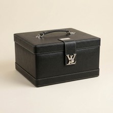 Ceyyiz Lüks Siyah Deri Makyaj ve Aksesuar Kutusu - Aynalı & Bölmeli