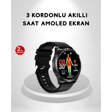 Uravas Store Amoled Ekranlı Akıllı Saat – 3 Kordon Seçenekli, Suya Dayanıklı, Kalp Atış ve Uyku Takip Özellikli