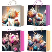 Uravas Store Küçük Boy Lale Desenli Karton Hediye Çantası