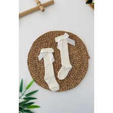 Miniğimin Cicileri Fiyonklu Kız Çocuk Diz Altı Çorap - Krem