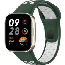 Uravas Store Redmi Watch 3 Spor Delikli Kordon - Haki Yeşil-Beyaz