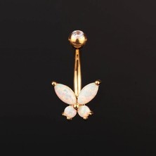 Aida Jewelss %100 Cerrahi Çelik Beyaz Opal Kelebek Çelik Göbek Piercing