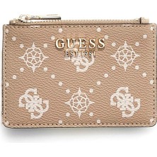 Guess Kadın Carrie Logo Desenli Fermuarlı Kartlık - Bej